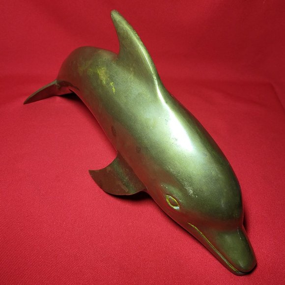 Vintage Mid Century Brass Dolphin Figurine 14" - Picture 4 of 11